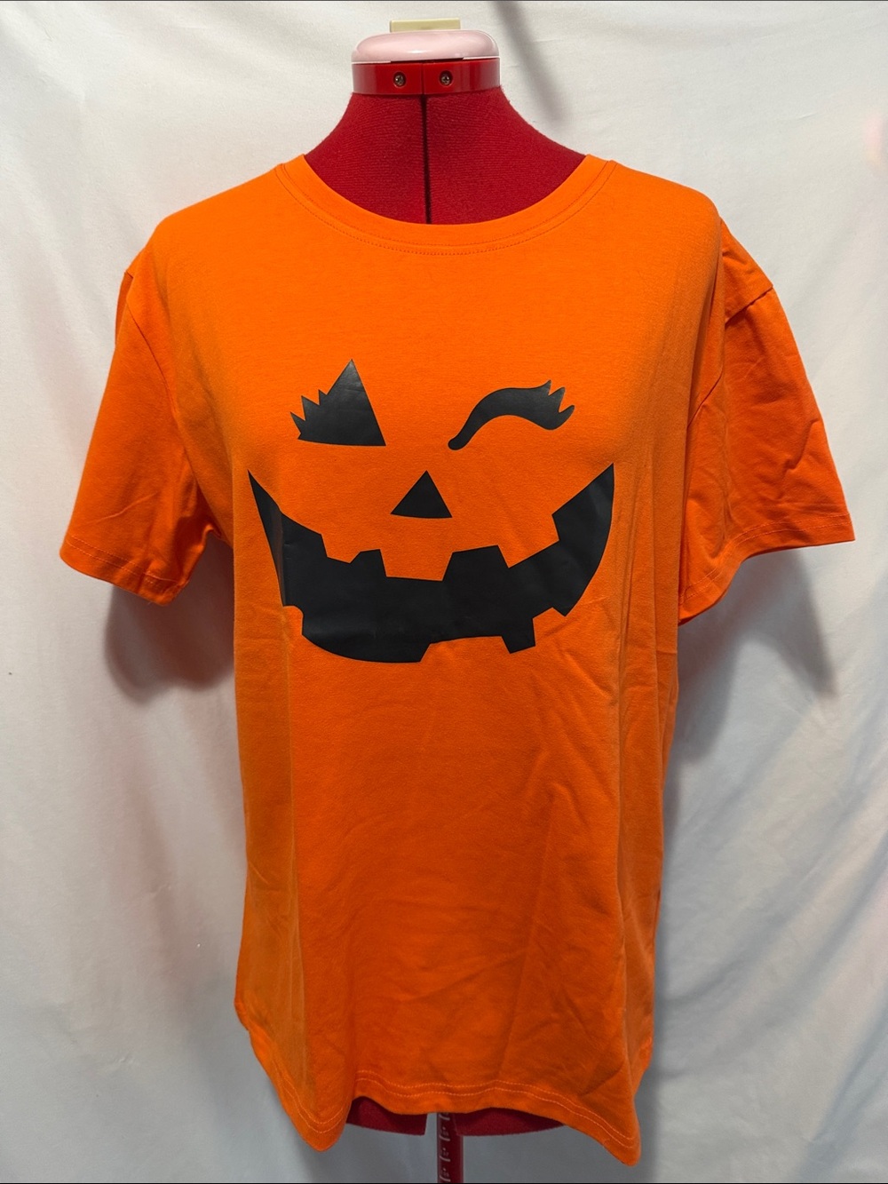Women's Orange Short-Sleeve Pumpkin Face Tee